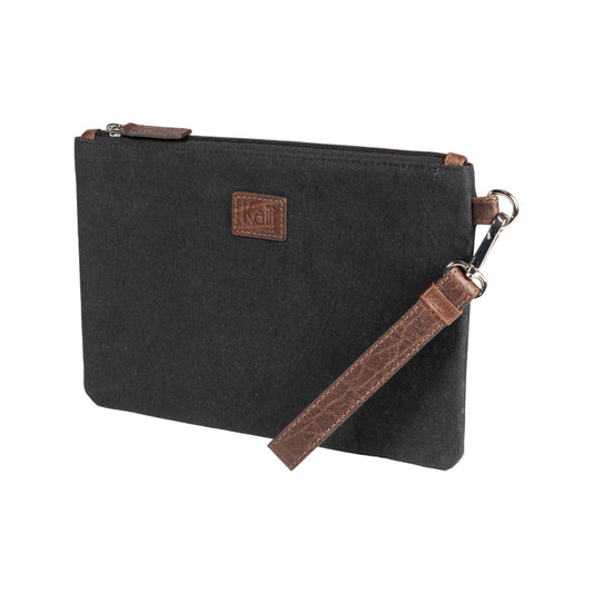K0027AB | Busta da Polso in Canvas/Vera Pelle pieno fiore Volanata - Colore Nero/Testa Moro - Accessori Nickel lucido. Dimensioni: cm 25,5 x 17,5 x 1 - Confezione: Sacchetto Tnt